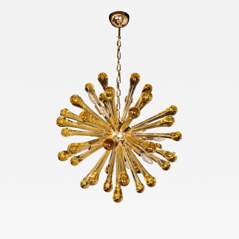 Modernist Handblown Murano Smoked Honey Glass Sputnik with Brass Fittings