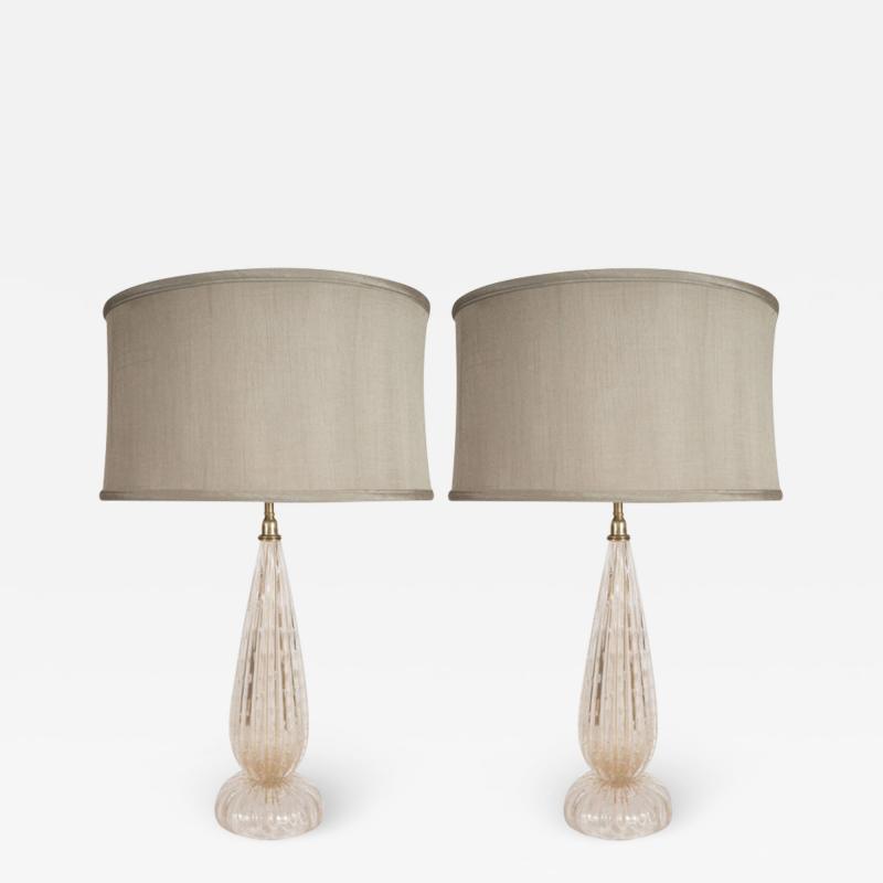 Modernist Handblown Murano Table Lamps in Glass Brass w 24kt Gold Flecks