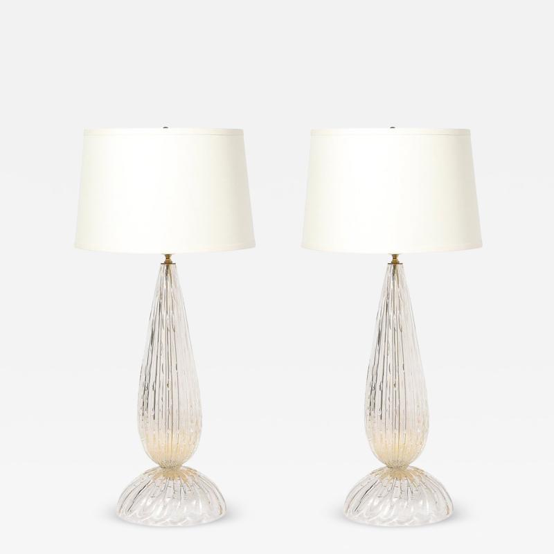 Modernist Handblown Murano Table Lamps in Glass and Brass 24 karat Gold Flecks