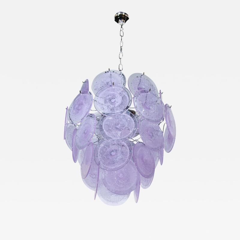 Modernist Handblown Murano Tranluscent Lavender Four Tier Disc Chandelier
