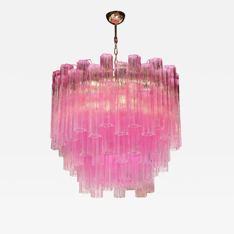 Modernist Handblown Murano Translucent Fuschia Chandelier with Chrome Fittings