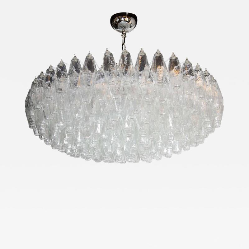 Modernist Handblown Murano Translucent Glass and Chrome Polyhedral Chandelier