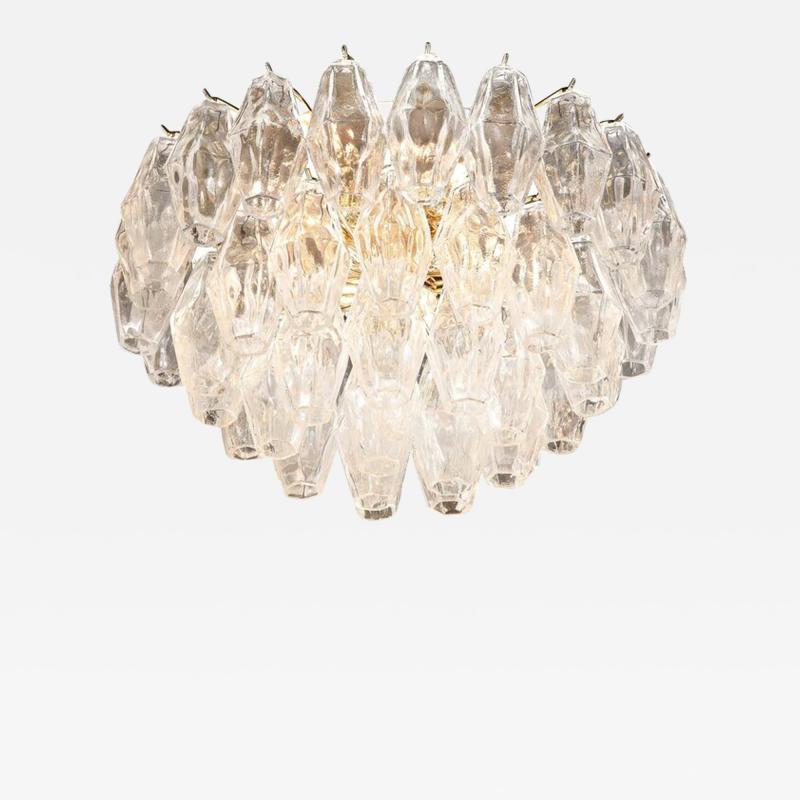 Modernist Handblown Murano Transparent Polyhedral Flush Mount w Brass Fittings