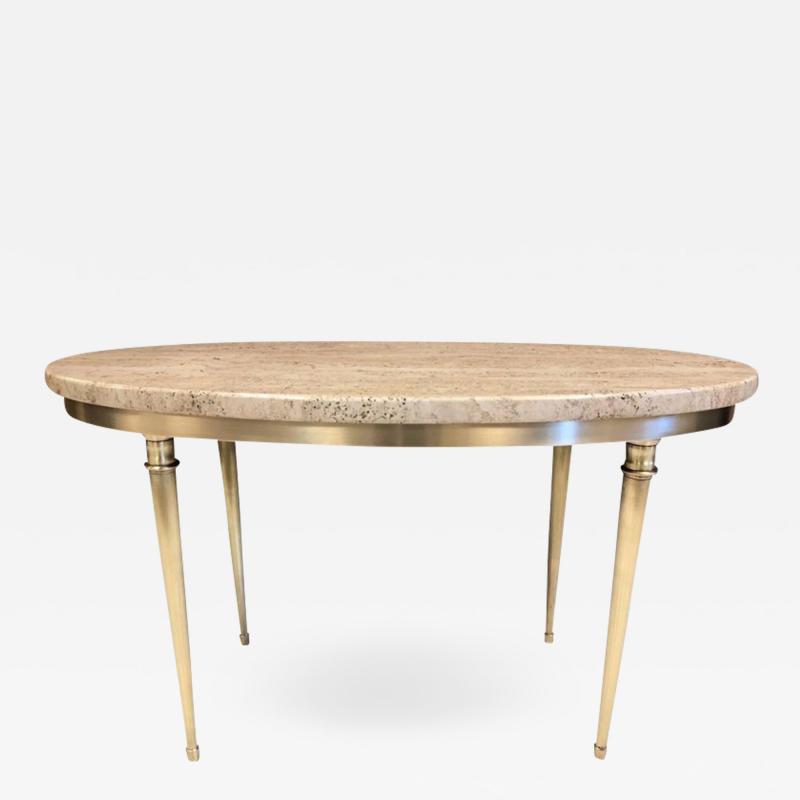 Modernist Italian Travertine and Brass Coffee Table