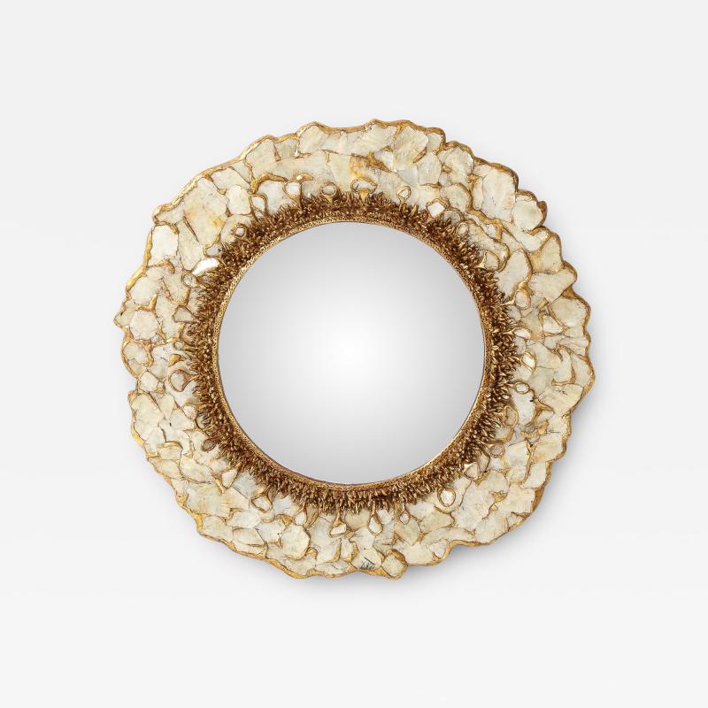 Modernist Mirror made of Mica and Gilded Resin 