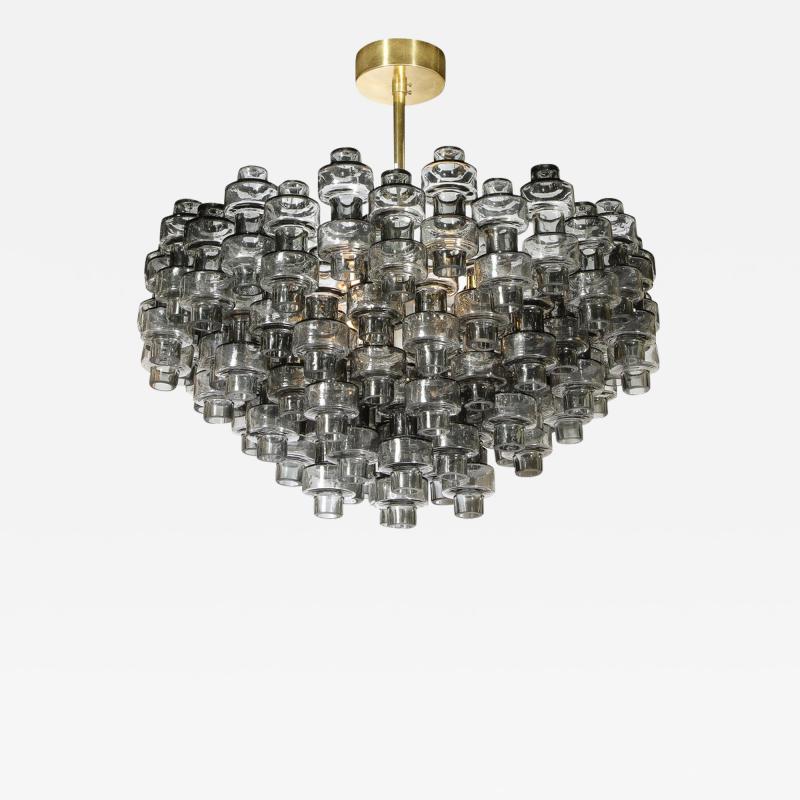 Modernist Murano Smoked Grey Glass Barbell Chandelier with Brass Fittings