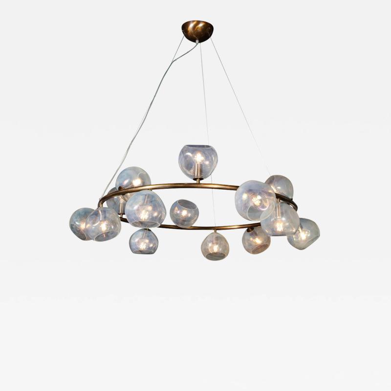 Modernist Oil Rubbed Bronze Chandelier with Organic Hand Blown Murano Shades
