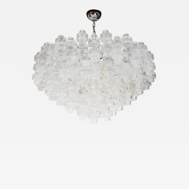 Modernist Opalescent and Clear Murano Glass Barbell Chandelier