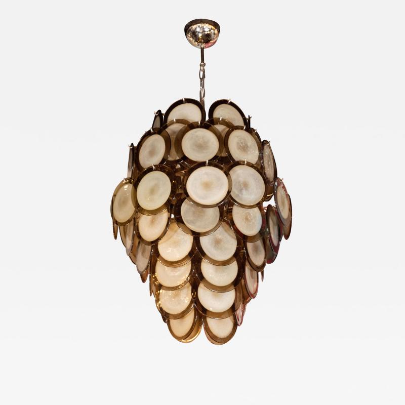 Modernist Pagoda Chandelier in Handblown Murano Olive Green Tourmaline Glass