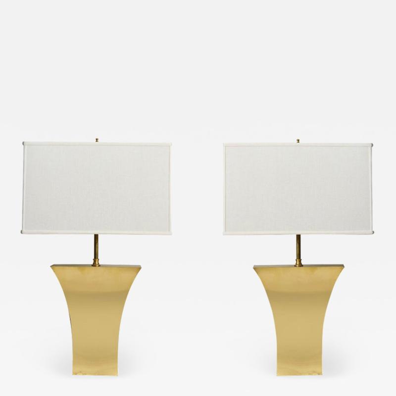 Modernist Pair of Brass Table Lamps