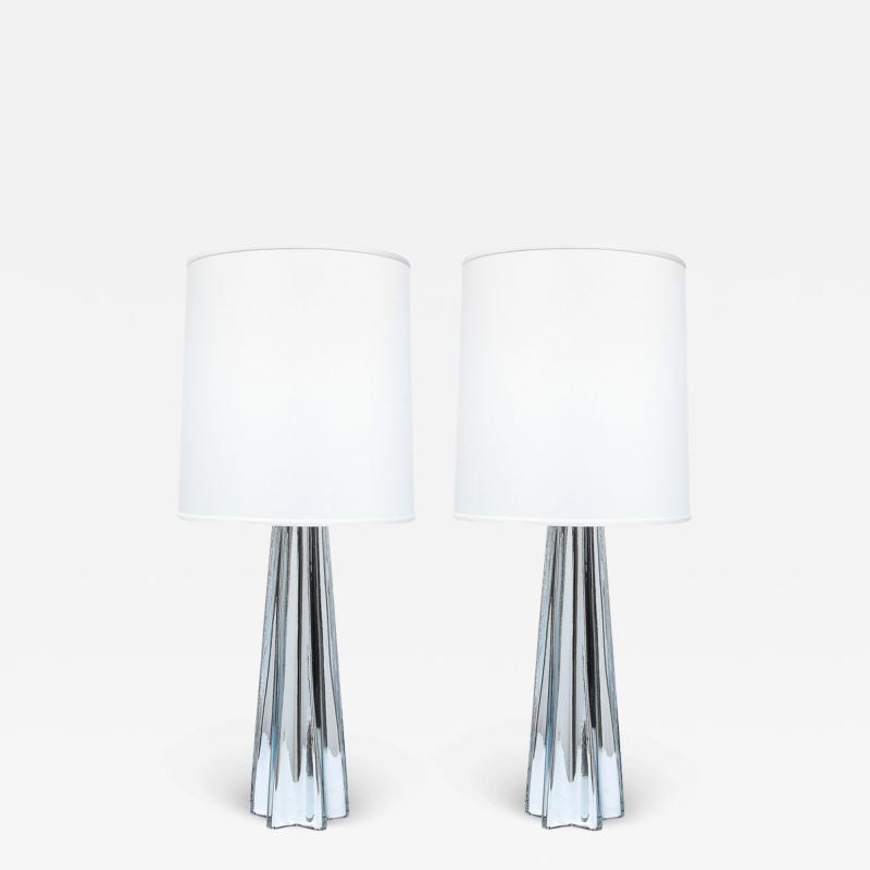 Modernist Pair of Handblown X Form Lamps in Handblown Murano Mercury Glass