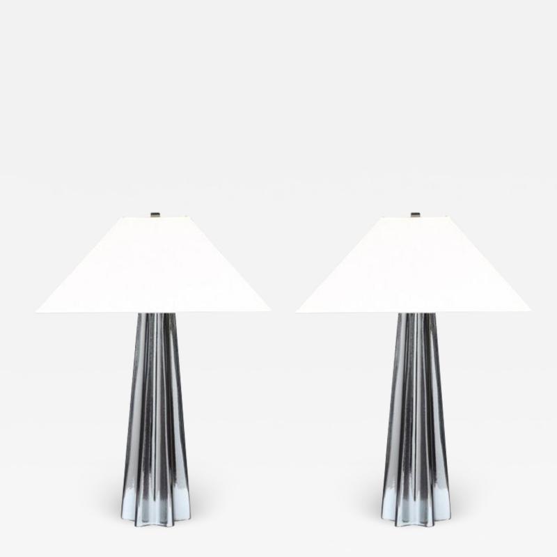 Modernist Pair of Handblown X Form Lamps in Handblown Murano Mercury Glass