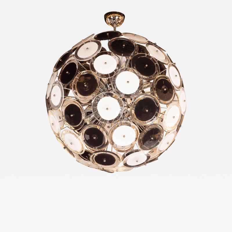 Modernist Polished Chrome Chandelier with Handblown Murano Black and White Discs