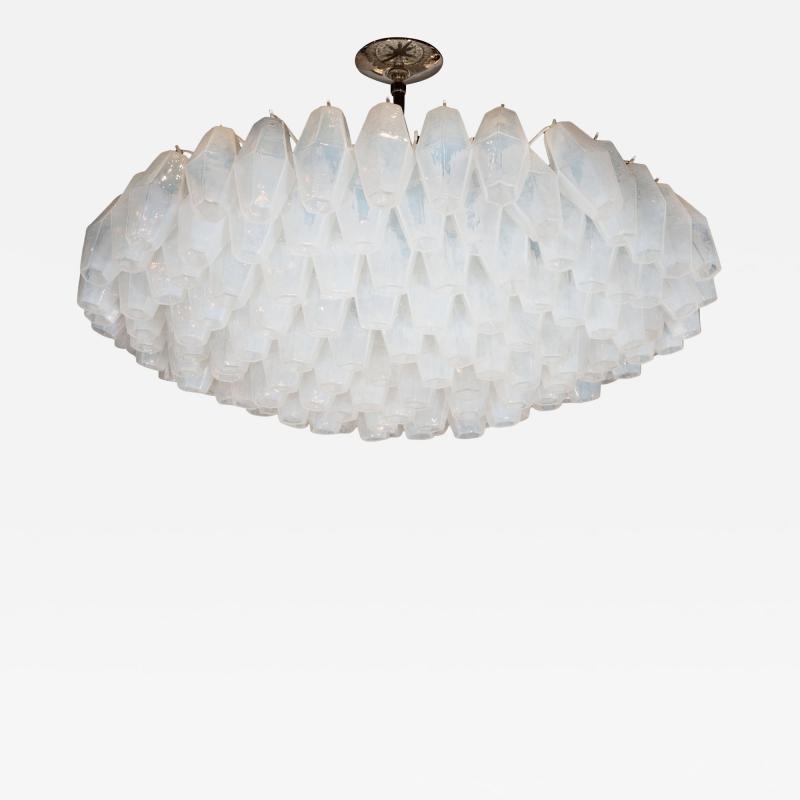Modernist Polished Chrome Opalescent Glass Polyhedral Chandelier