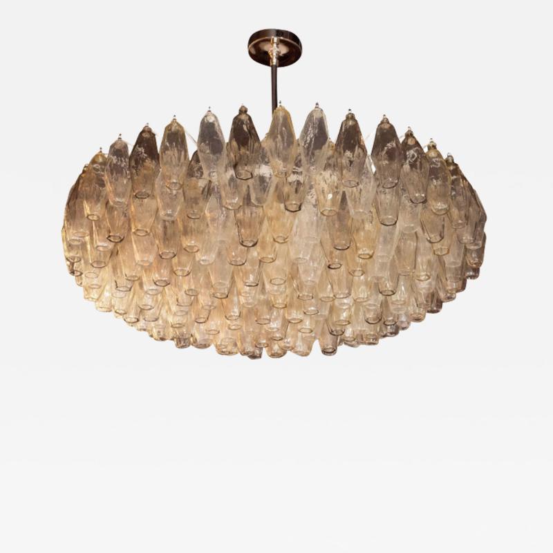 Modernist Polyhedral Chandelier in Topaz Citrine Clear Handblown Murano Glass