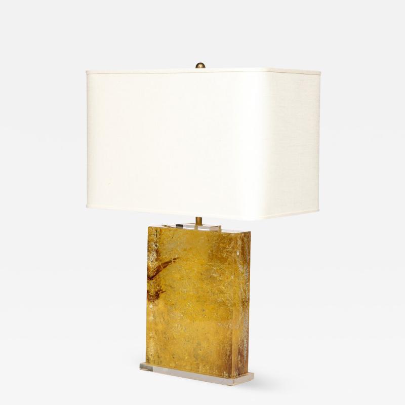 Modernist Pressed Lucite Table Lamp in Fractured Gold and Amber