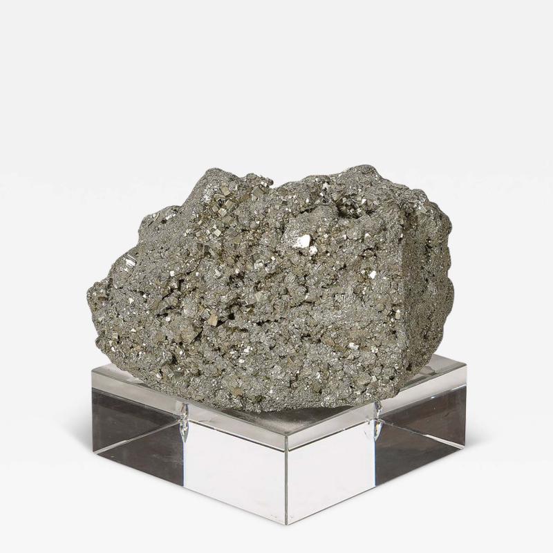 Modernist Pyrite Rock Specimen on Rectilinear Lucite Base