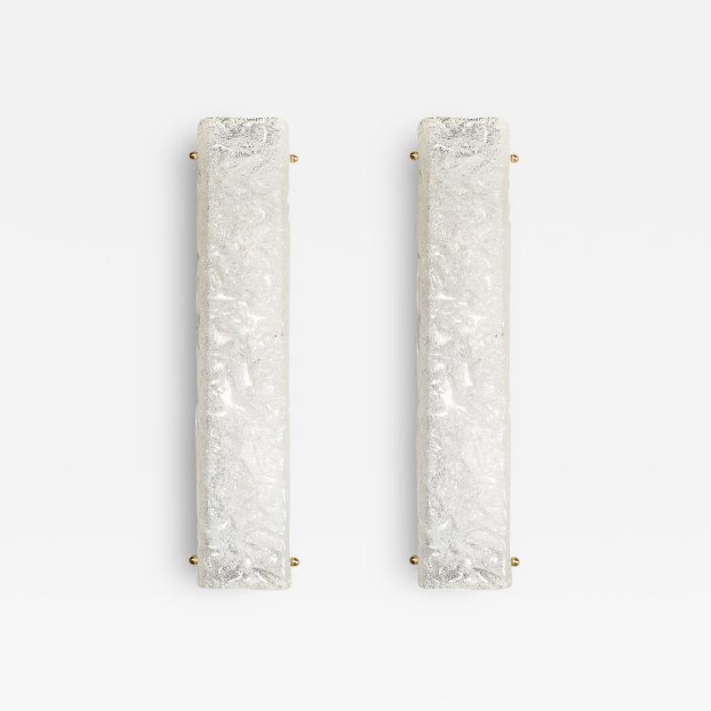 Modernist Rectangular Hand Blown Murano Mottled Glass Sconces W Brass Fittings