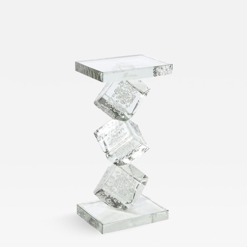 Modernist Sculptural Cubic Handblown Translucent Murano End Side Table
