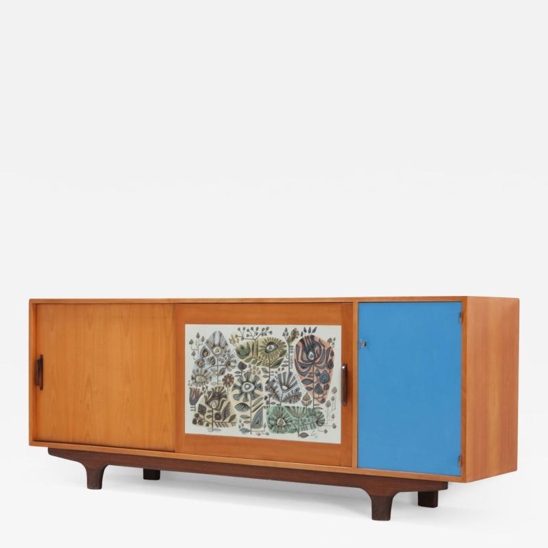 Modernist Sideboard with Perignem Ceramic and Macassar Details 1950s