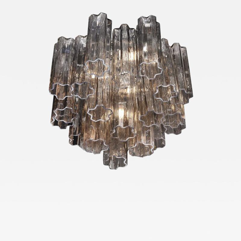 Modernist Smoked Glass Multi Tier Stepped Tronchi Chandelier w Chrome Fittings