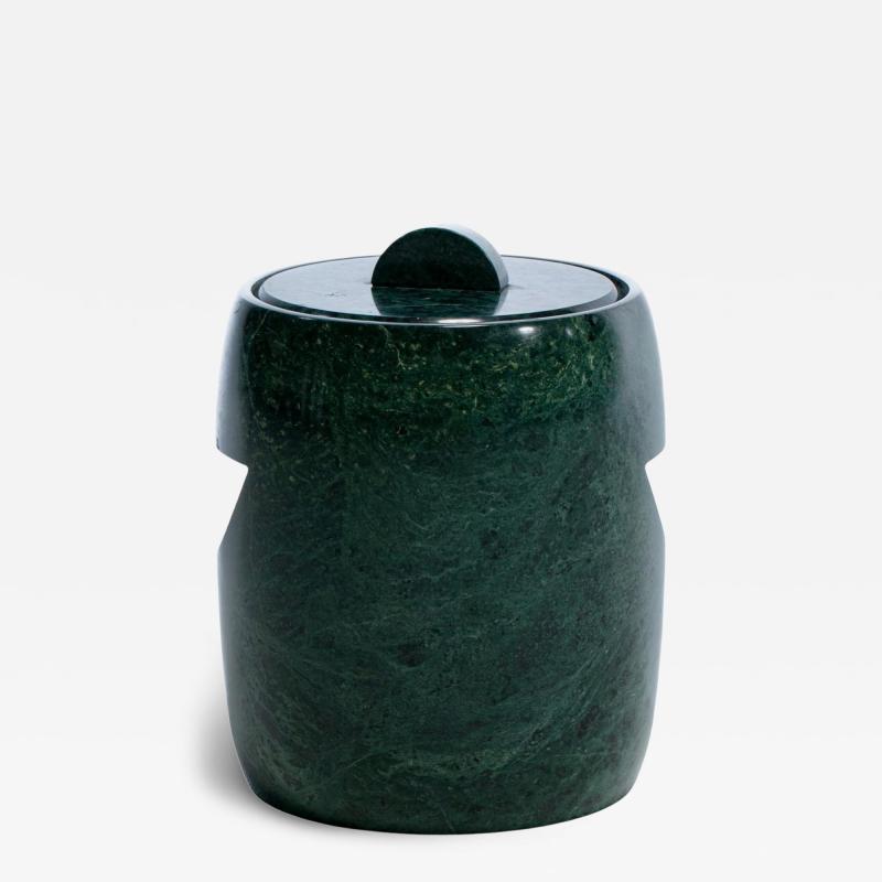 Modernist Speckled Green Marble Ice Bucket with Ivory Vein Detail c 1970s