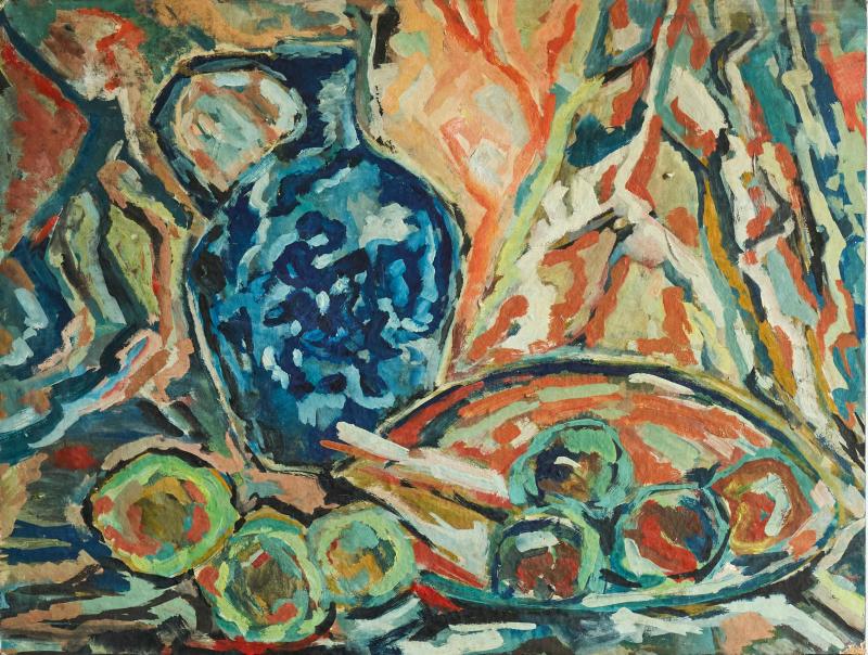 Modernist Table Scene Oil on Board 1960s