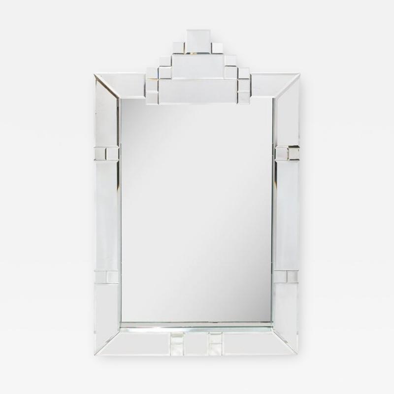 Modernist Tessellated Geometric Mirror with Stepped Beveled Detailing