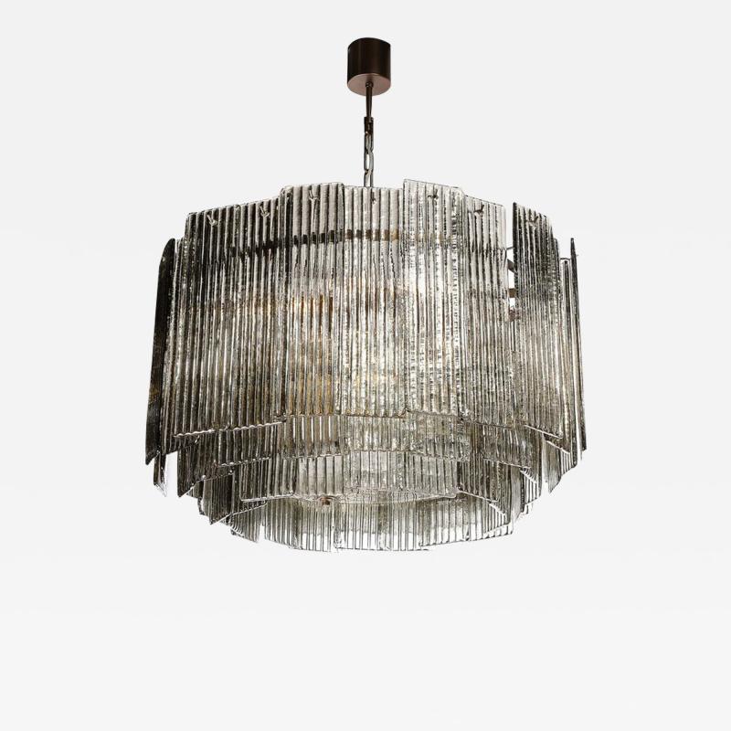Modernist Three Tiered Smoked Topaz Hand Blown Murano Reeded Glass Chandelier