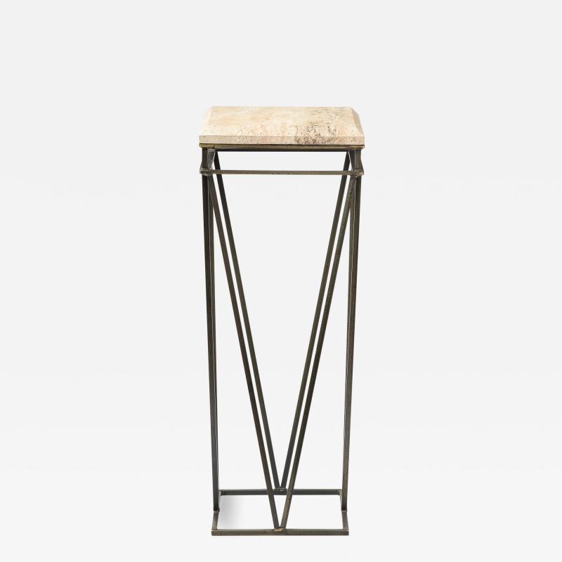 Modernist Travertine and Metal Display Pedestal