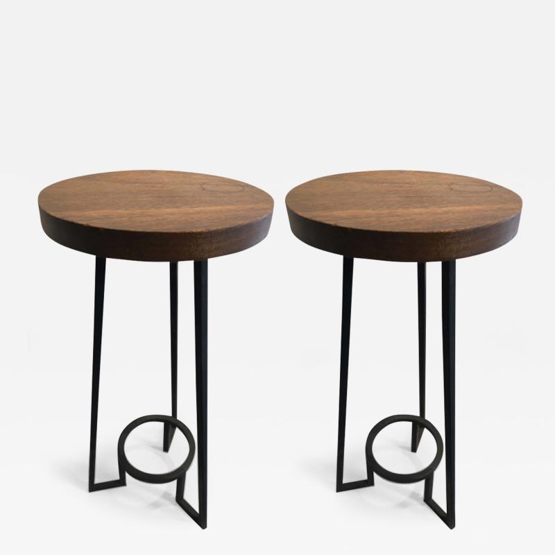 Modernist bauhaus french brutal steel pair of side tables