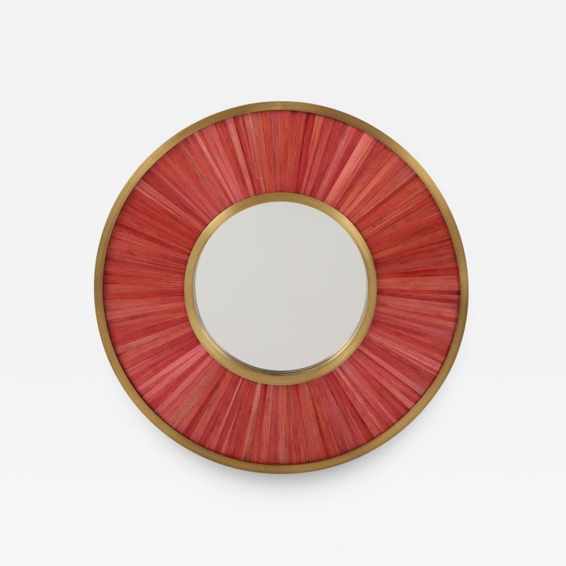 Modernist mirror Executed in straw marquetry and solid brass frame 