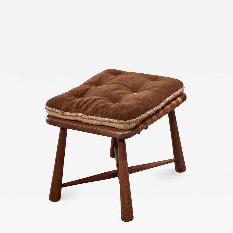 Modernist wooden stool with mohair cushion Austria
