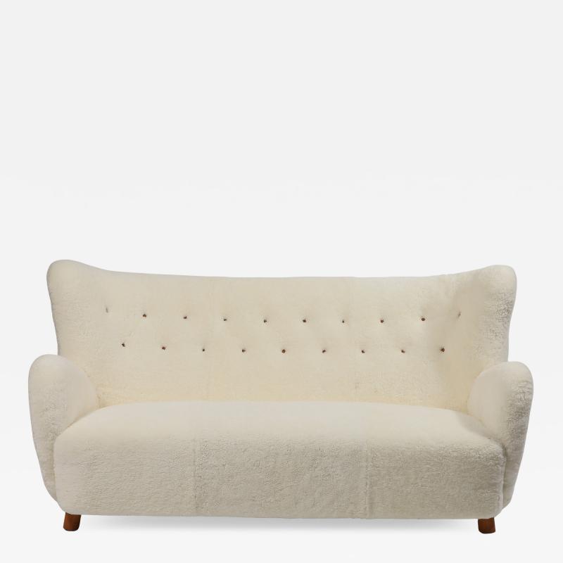Mogens Lassen Rare Sofa in Ivory Sheepskin by Mogens Lassen