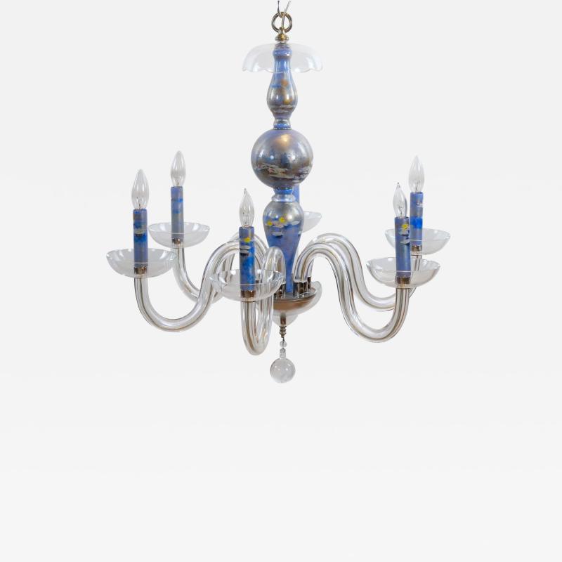 Monet water Lilies Blue Silvered Decoupage Glass Chandelier