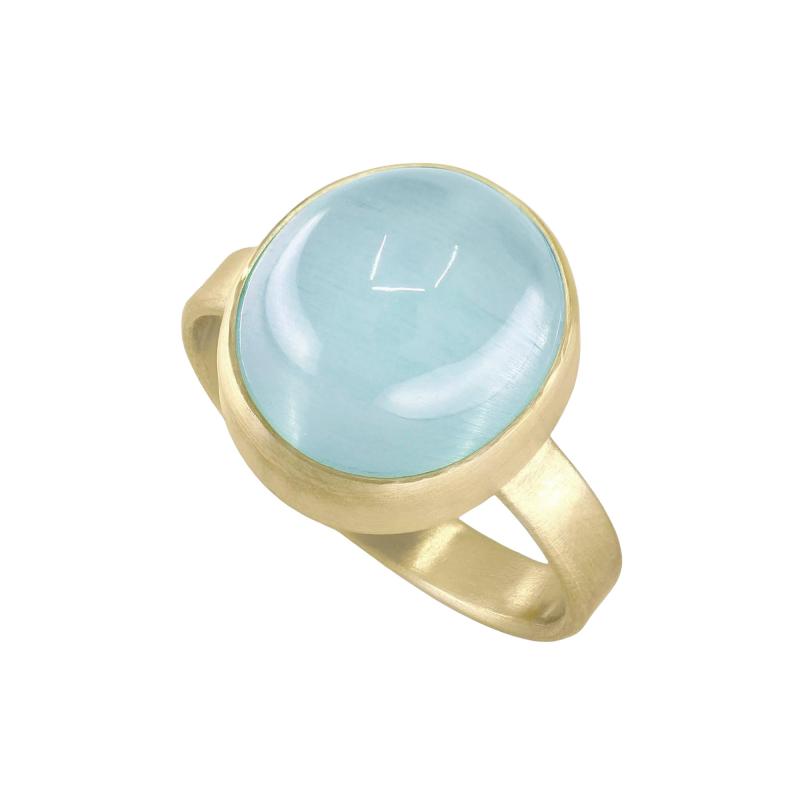 Monica Marcella Glowing Aquamarine Round Cabochon Yellow Gold Ring Monica Marcella 2023