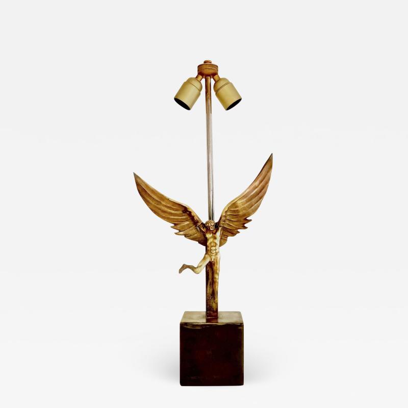 Monique Gerber Icarus Fall bronze table lamp by Monique Gerber France 1970s