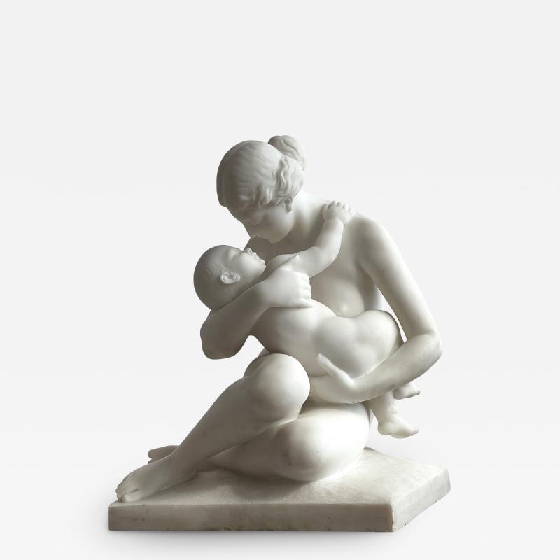 Monsieur Vanet French Carrara Marble Sculpture 19th Century Nude Neoclassical Mother Child