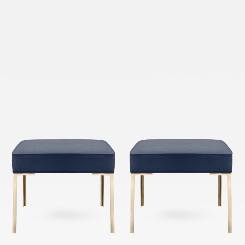 Montage Astor Brass Ottomans in Midnight Luxe Suede by Montage Pair