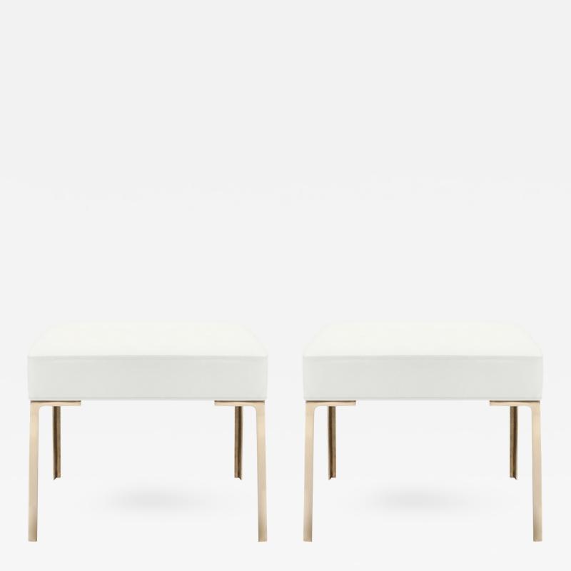 Montage Astor Brass Ottomans in Snow Luxe Suede by Montage Pair
