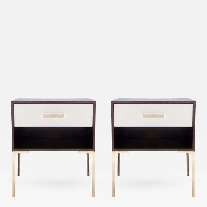 Montage Astor Tall Brass Nightstands in Ebony and Ivory Walnut by Montage