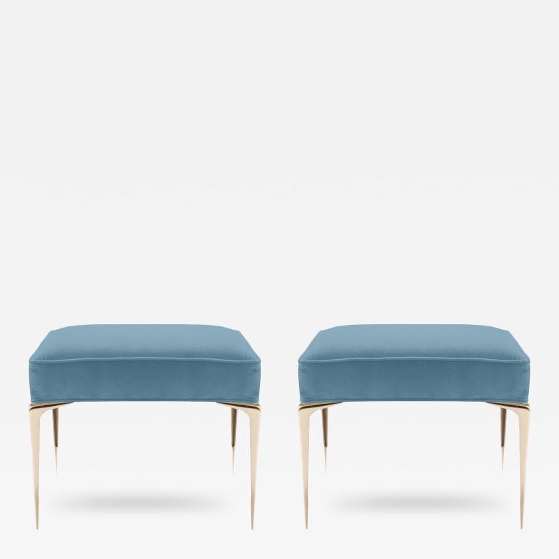 Montage Colette Brass Ottomans in Denim Blue Velvet by Montage Pair