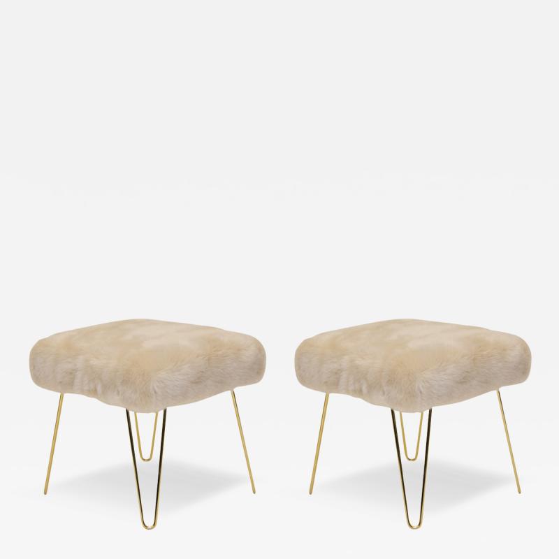 Montage Faux Fur Ottomans on Brass Hairpin Legs Pair
