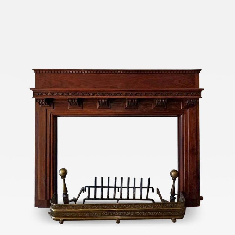 Monumental 1920s Solid Walnut Carved Fire Surround
