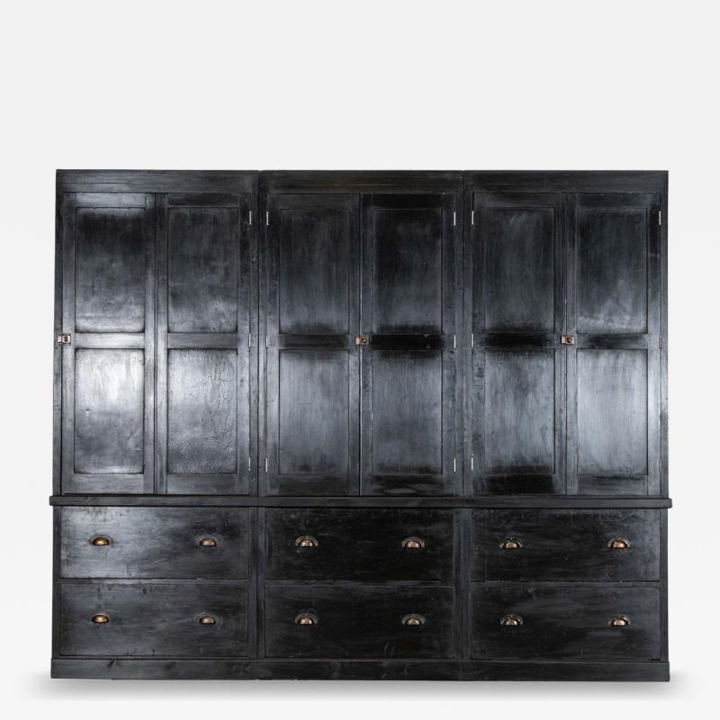 Monumental 19thC English Ebonised Oak Pine Housekeepers Cupboard