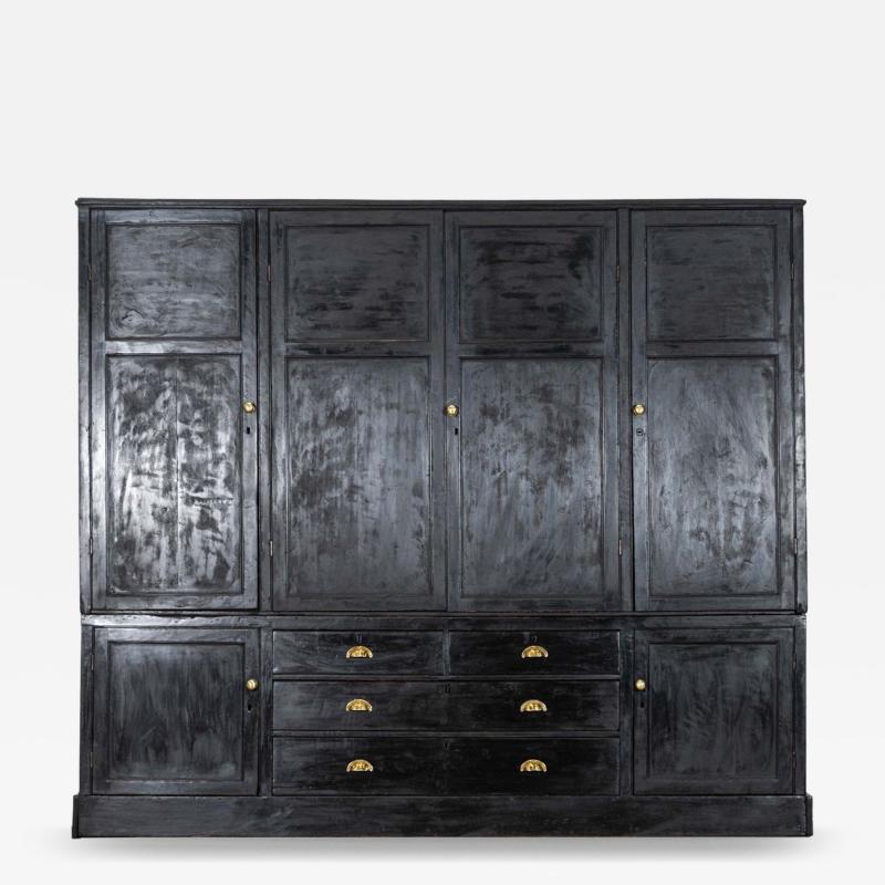 Monumental 19thC English Ebonised Pine Housekeepers Cupboard