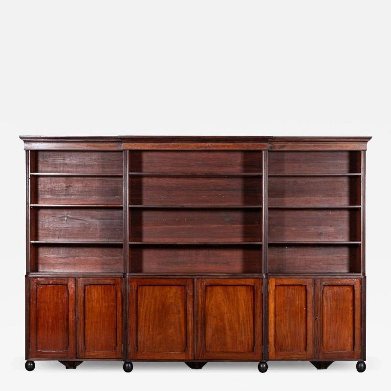 Monumental 19thC English Mahogany Breakfront Bookcase