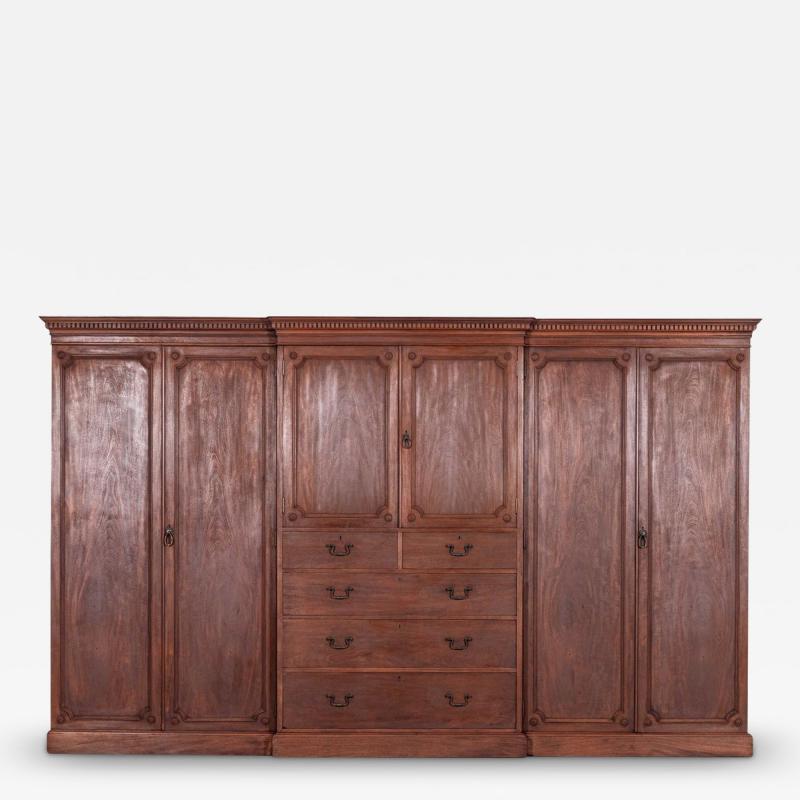 Monumental 19thC English Mahogany Breakfront Compactum Wardrobe