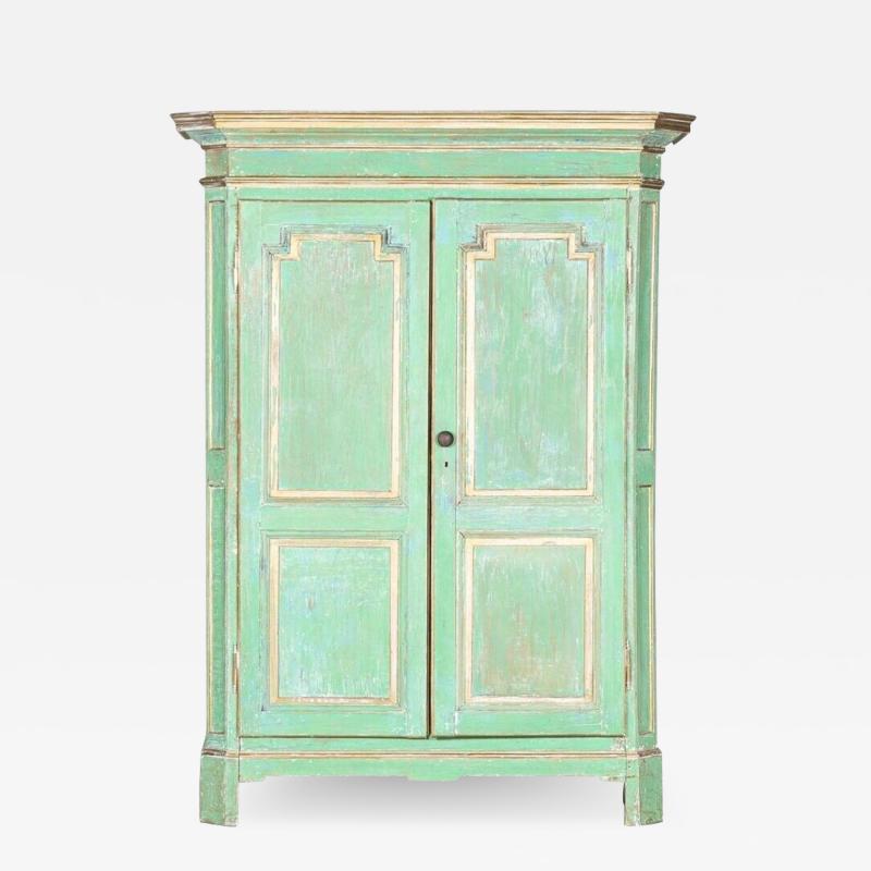 Monumental 19thC French Dry Scraped Painted Pine Armoire