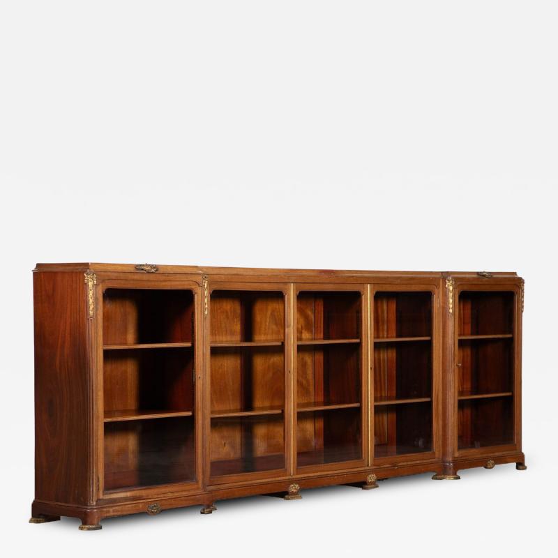 Monumental 19thC French Walnut Breakfront Glazed Bookcase